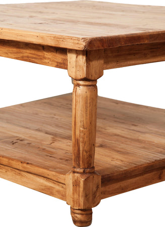 Biscottini Tavolino da fumo Country in legno massello di tiglio finitura naturale L90xPR90xH45 cm. Made in Italy