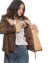 Alaska - Chiodo Donna Cuoio in vero montone Shearling Beige e in vera pelle
