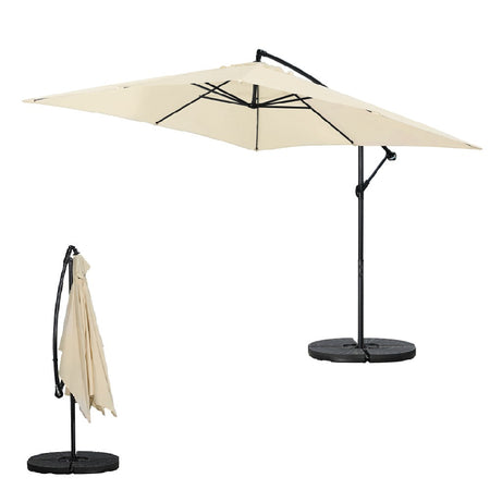 Ombrellone da Giardino Palo Decentrato 3x3 metri con Copertura in Poliestere Ecrù