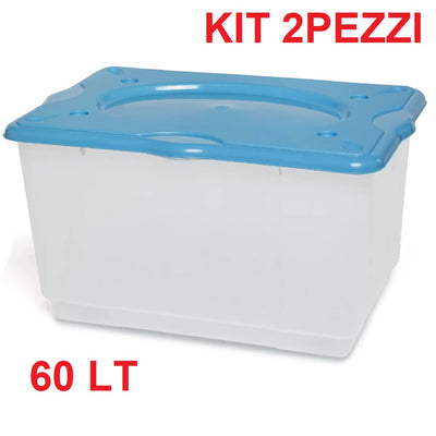 Kit 2pz Scatole Porta Tutto Porta Oggetti Plastica Trasparente 4Ruote 60x40 H33cm