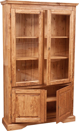 Biscottini Vetrina Country in legno massello di tiglio finitura naturale L120xPR37xH197 cm. Made in Italy