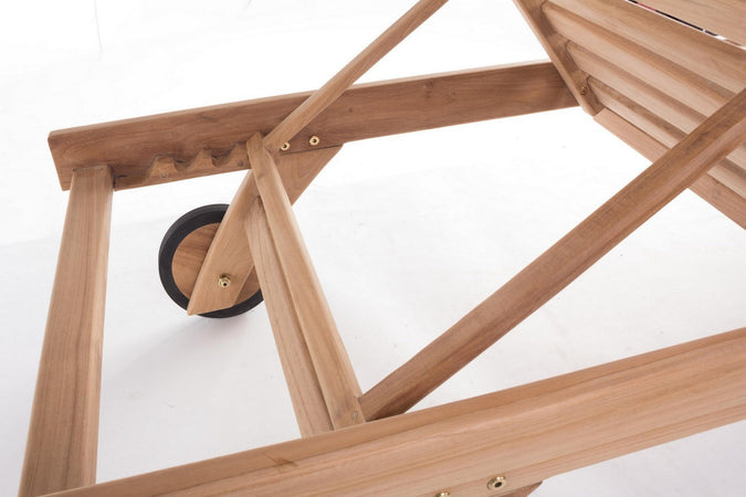 Lettino "Maryland" con ruote rivestite in gomma, in legno di Teak, schienale reclinabile a 4 posizioni