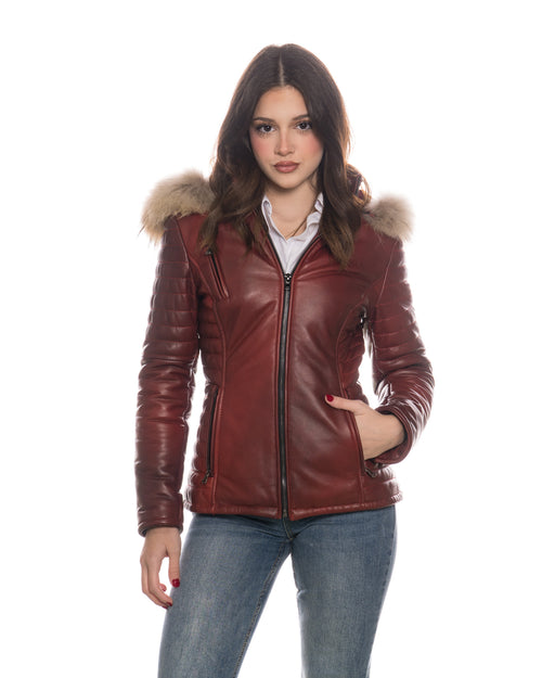 Giorgia - Piumino Donna Bordeaux in vera pelle
