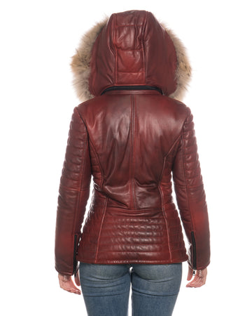 Giorgia - Piumino Donna Bordeaux in vera pelle
