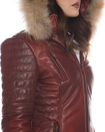 Giorgia - Piumino Donna Bordeaux in vera pelle