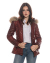 Giorgia - Piumino Donna Bordeaux in vera pelle