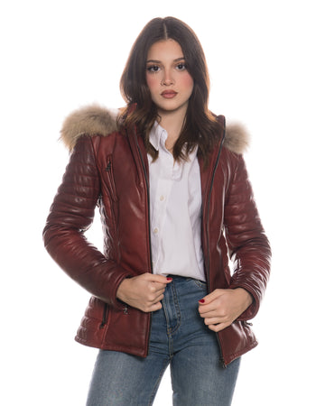 Giorgia - Piumino Donna Bordeaux in vera pelle