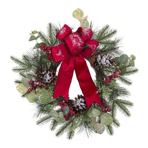 Corona natalizia Amicasa 071696 Con Pigne, Bacche e Fiocco Verde e Ros