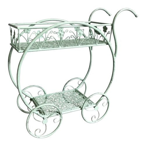 Porta piante Amicasa Carrellino con ruote Verde salvia anticato