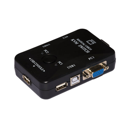 SWITCH KVM MANUALE PER 2 PC USB/VGA CON 1 MOUSE, 1 TASTIERA USB E 1 MONITOR VGA CON CAVI INCLUSI