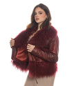 Mongolia - Giacca Donna Bordeaux in vera pelle e vera pelliccia