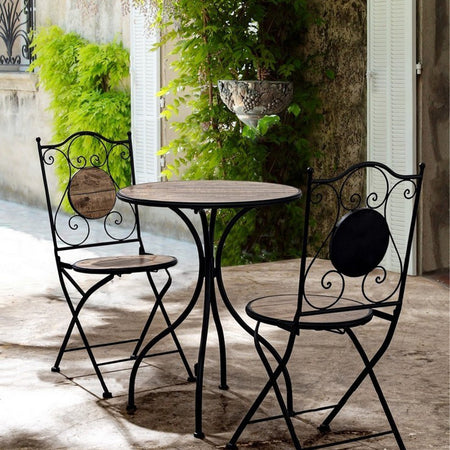 Set Tavolino tondo con 2 sedie in acciaio per giardino e bar da esterno