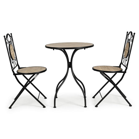 Set Tavolino tondo con 2 sedie in acciaio per giardino e bar da esterno