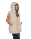 Arianna - Smanicato Donna Bianco in vera pelliccia con cappuccio
