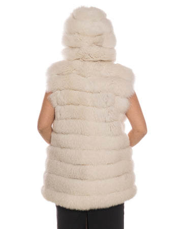Arianna - Smanicato Donna Bianco in vera pelliccia con cappuccio