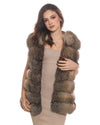 Arianna - Smanicato Donna Beige in vera pelliccia di volpe con cappuccio