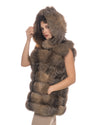 Arianna - Smanicato Donna Beige in vera pelliccia di volpe con cappuccio
