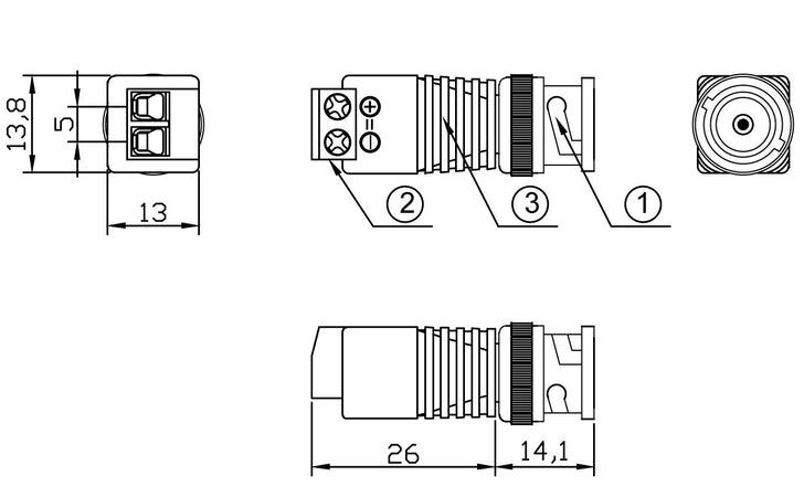Adattatore Connettore Terminal Block 2-pin a BNC Maschio