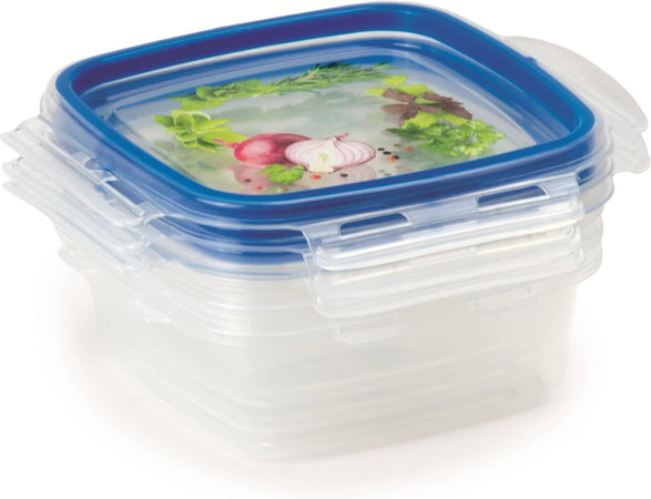 Snips SnipsLock -Set 3 Pezzi Contenitori Per Alimenti Quadrati da 0,5 LT Trasparente con Decoro -Made In Italy - BPA FREE
