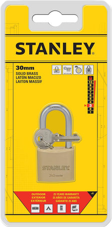 Stanley Lucchetto Arco Lungo in Acciaio Cementato, Corpo in Ottone Massiccio 30 mm, 3 Chiavi