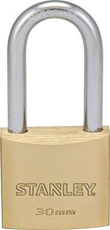 Stanley Lucchetto Arco Lungo in Acciaio Cementato, Corpo in Ottone Massiccio 30 mm, 3 Chiavi