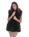 Arianna - Smanicato Donna Nero in vera pelliccia di volpe con cappuccio