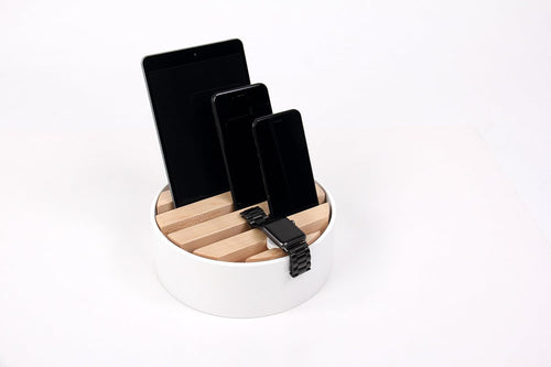 Trellis Charging Dock/4 prese USB Hub/bianco e legno naturale