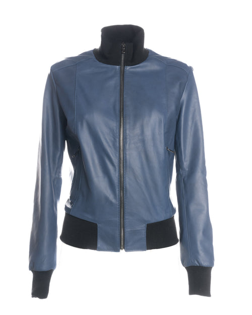 Bomber Donna - Bomber Donna Blu in vera pelle
