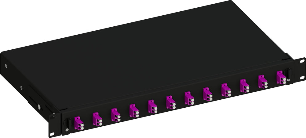 Cassetto Ottico 19'' Scorrevole con 12 Bussole LC Duplex Multimodale OM4 Nero