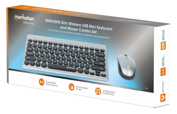 Kit Mini Tastiera Slim e Mouse 1200 Dpi Wireless, MWK4095