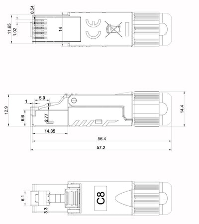 Plug RJ45 Cat.8 Schermato STP Tooless