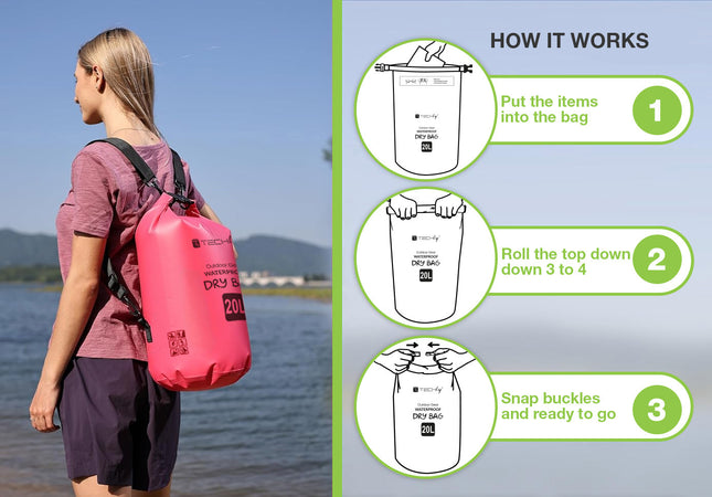 Sacca Impermeabile 20L Dry Bag con Tracolla Regolabile Fucsia