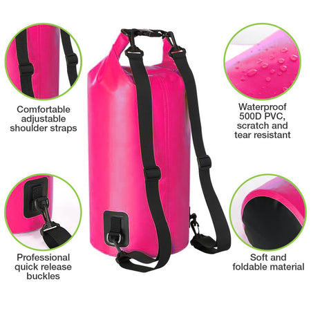 Sacca Impermeabile 20L Dry Bag con Tracolla Regolabile Fucsia