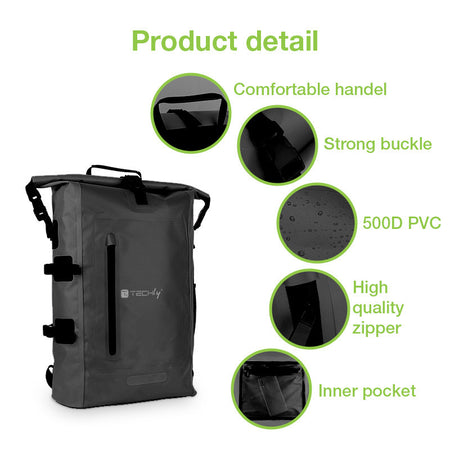 Zaino Impermeabile 25L Roll-Top con Tracolla Regolabile Nero