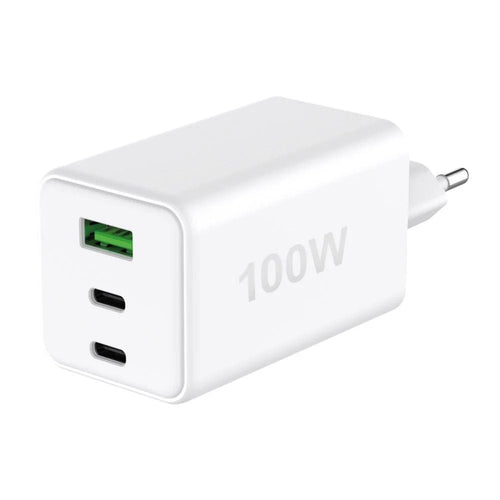 Caricatore Alimentatore GaN 100W 2x USB-C&trade 1x USB-A Power Delivery Fast Charger Bianco