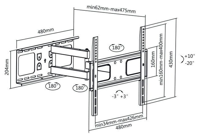 Supporto a Muro Universale Full-Motion per TV 32-55''