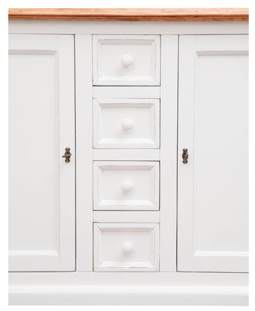 Biscottini Credenza Country 135x45x92 Biscottini Tiglio Bianco Anticato Piano Naturale