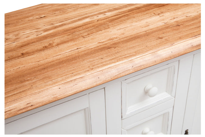 Biscottini Credenza Country 135x45x92 Biscottini Tiglio Bianco Anticato Piano Naturale