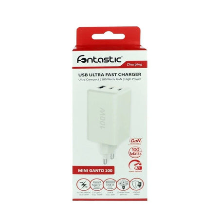 Caricatore Alimentatore GaN 100W 2x USB-C&trade 1x USB-A Power Delivery Fast Charger Bianco