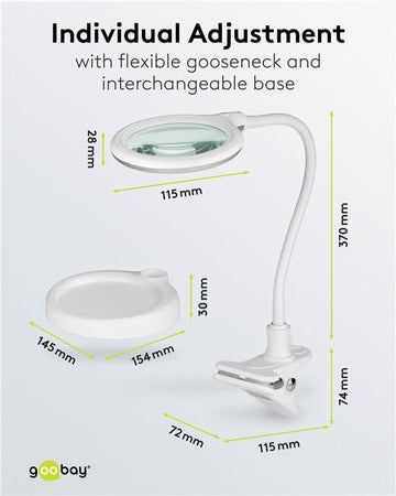 Lampada LED con Lente d'ingrandimento Base di Appoggio e Clip da Tavolo 6W Bianco