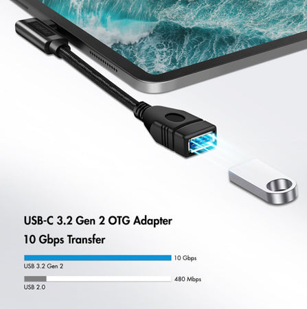 Cavo USB 3.2 Gen2 OTG USB-C&trade Maschio Angolato a USB-A Femmina 0,2 m