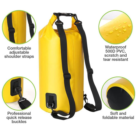 Sacca Impermeabile 20L Dry Bag con Tracolla Regolabile Giallo