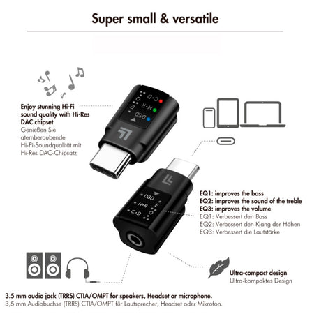 Adattatore Convertitore Audio DAC con Equalizzatore da USB-C&trade a 3,5 mm Nero