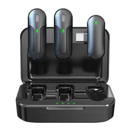 Set 2 Mini Microfoni Lavalier Wireless con Ricevitore USB-C&trade e Custodia di Ricarica, TX301