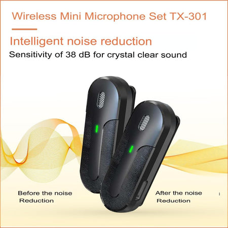 Set 2 Mini Microfoni Lavalier Wireless con Ricevitore USB-C&trade e Custodia di Ricarica, TX301
