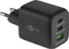 Nano Caricatore Alimentatore GaN 2xUSB-C&trade (PD) + USB-A (QC) da Muro 65W Nero