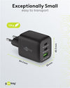 Nano Caricatore Alimentatore GaN 2xUSB-C&trade (PD) + USB-A (QC) da Muro 65W Nero