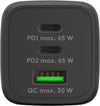 Nano Caricatore Alimentatore GaN 2xUSB-C&trade (PD) + USB-A (QC) da Muro 65W Nero