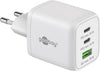 Nano Caricatore Alimentatore GaN 2xUSB-C&trade (PD) + USB-A (QC) da Muro 65W Bianco