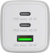 Nano Caricatore Alimentatore GaN 2xUSB-C&trade (PD) + USB-A (QC) da Muro 65W Bianco